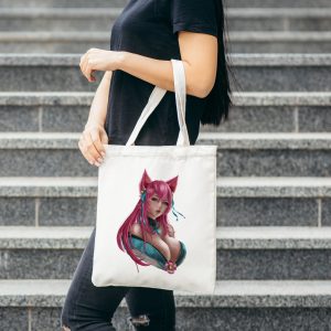 Baumwolltasche mit Spirit Blossom Ahri Motiv – Weiß