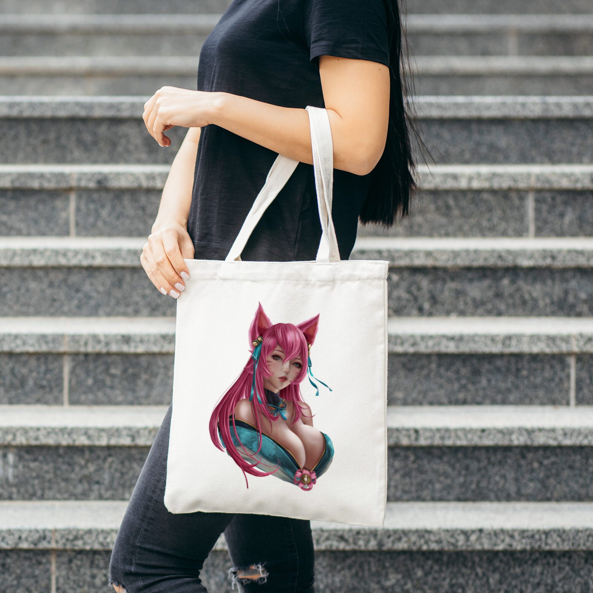Baumwolltasche mit Spirit Blossom Ahri Motiv – Weiß 1 Baumwolltasche mit Spirit Blossom Ahri Motiv – Weiß