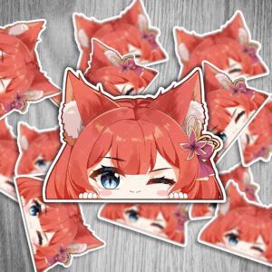 Kitsune Sticker – Peeker Anime Aufkleber mit Feuer Fuchs Design von Kitsukami - 2 Stück