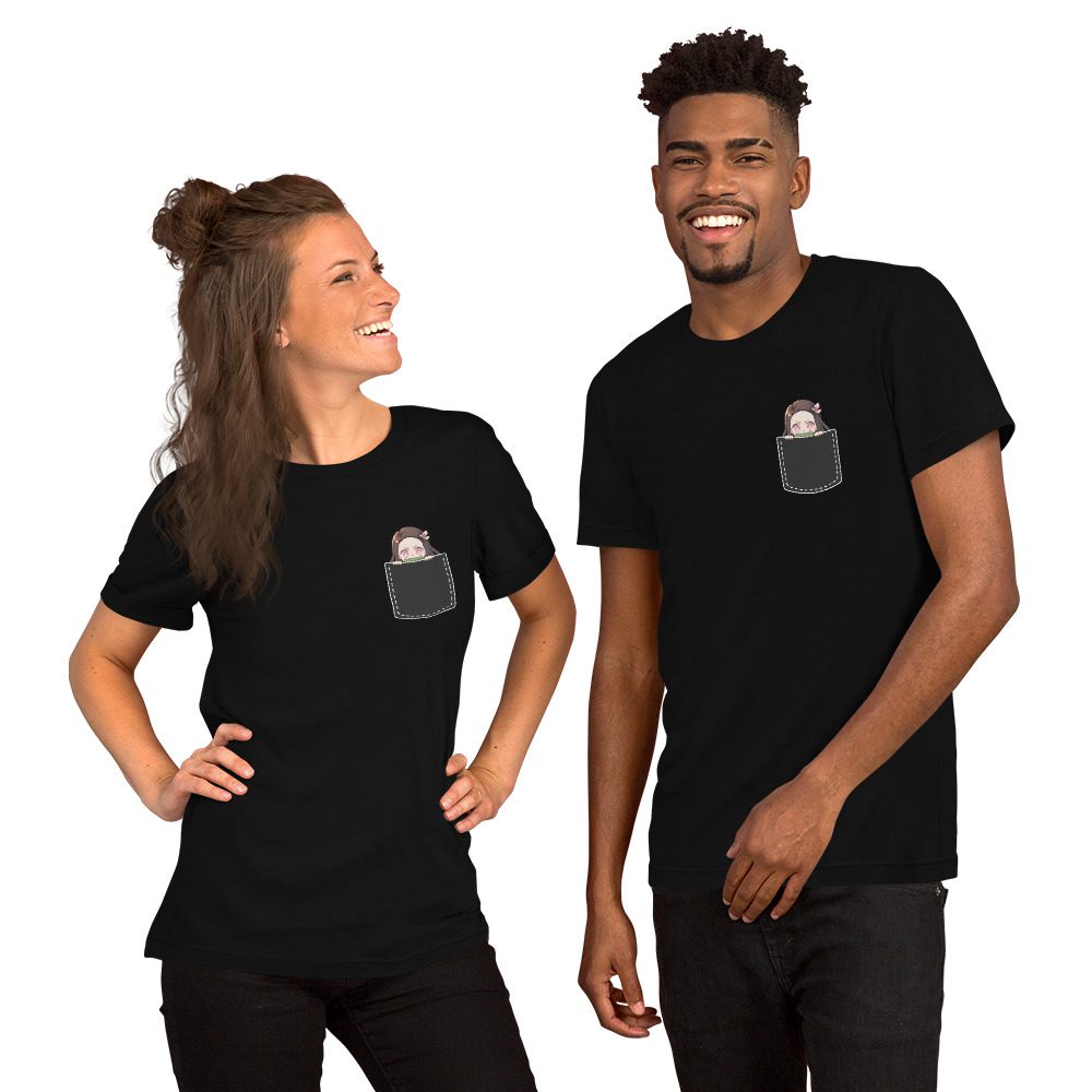 Nezuko T-Shirt – Demon Slayer Anime Shirt 1 Demon Slayer Nezuko T-Shirt Unisex – Süßes Brusttaschen-Design – Schwarz oder Weiß – Größen S bis XXL