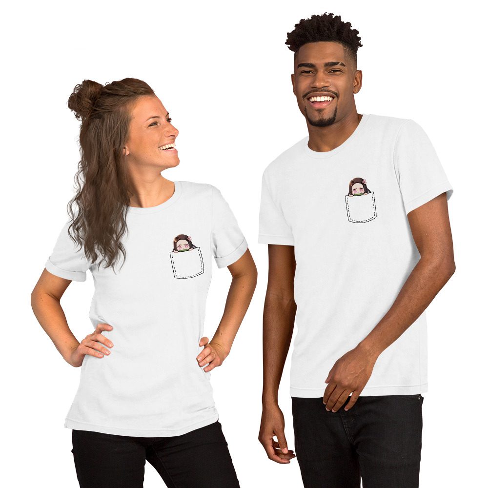 Nezuko T-Shirt – Demon Slayer Anime Shirt 6 Demon Slayer Nezuko T-Shirt Unisex – Süßes Brusttaschen-Design – Schwarz oder Weiß – Größen S bis XXL