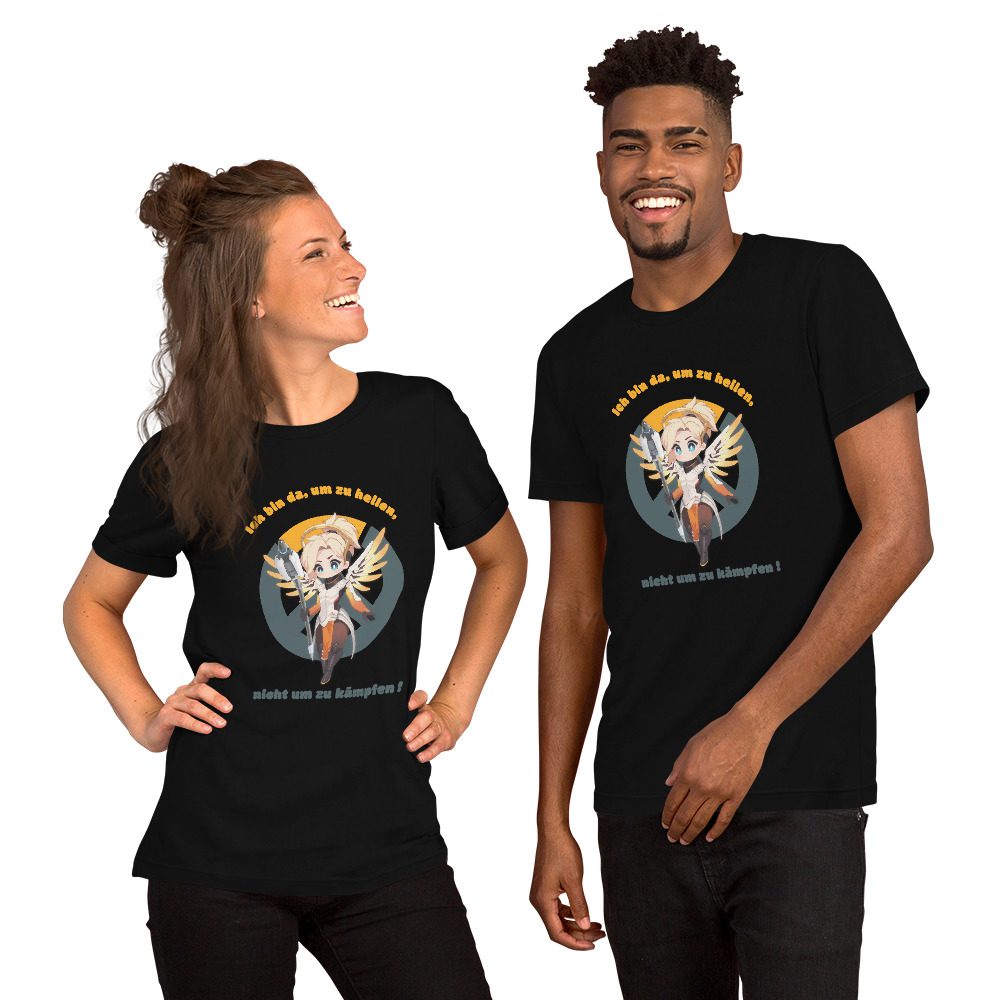 Overwatch Mercy T-Shirt Unisex – Weiß oder Schwarz mit Spruch – Größen S bis XX 1 Overwatch Mercy T-Shirt Unisex – Weiß oder Schwarz mit Spruch – Größen S bis XX