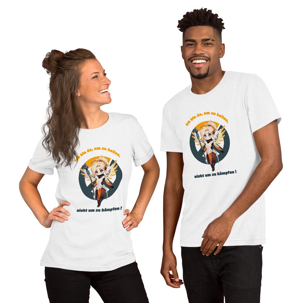 Overwatch Mercy T-Shirt Unisex – Weiß oder Schwarz mit Spruch – Größen S bis XX 6 Overwatch Mercy T-Shirt Unisex – Weiß oder Schwarz mit Spruch – Größen S bis XX