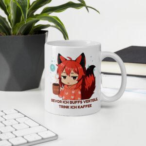Lustige Gaming Tasse mit Anime Fuchs Kitsumi Motiv – Weiß, 330 ml, Mikrowellen- & Spülmaschinenfest - Design von Kitsukami