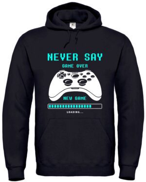 Gaming Hoodie „Never Say Game Over“ – Kapuzenpullover für Gamer mit Controller-Print