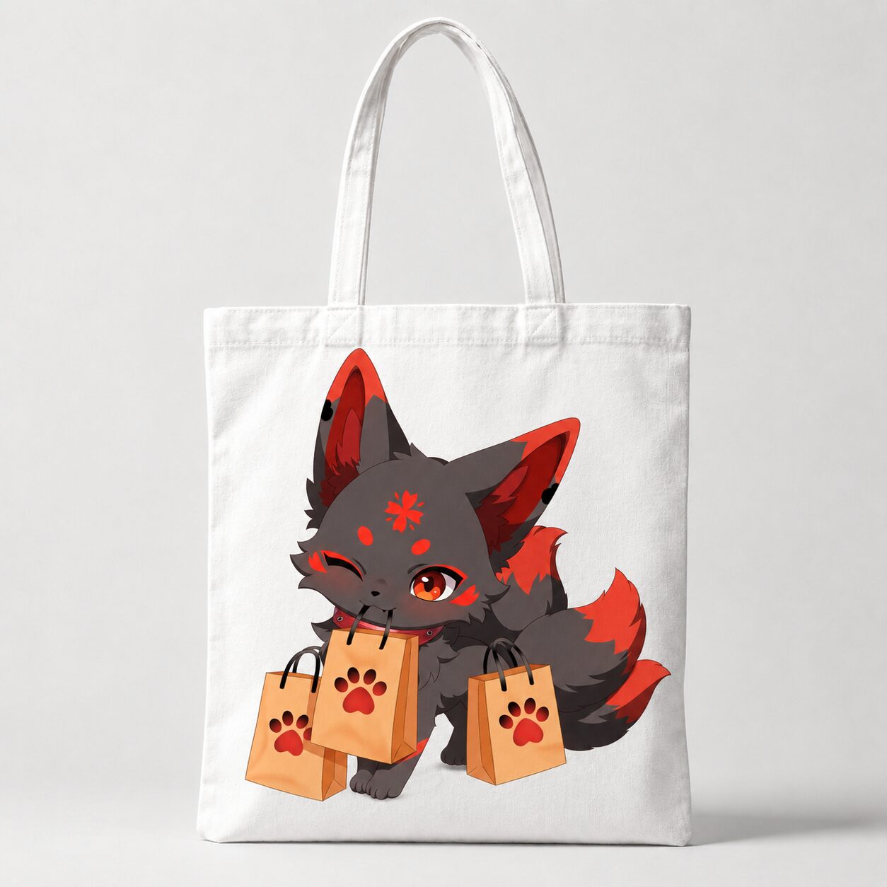 Kuroko Baumwolltasche – Cute Kitsune OC von Kitsukami in Weiß oder Schwarz 1 Kuroko Baumwolltasche – Cute Kitsune OC von Kitsukami in Weiß oder Schwarz