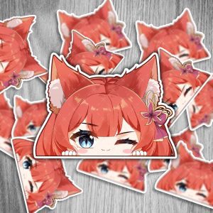 Kitsune Sticker – Peeker Anime Aufkleber mit Feuer Fuchs Design von Kitsukami - 2 Stück