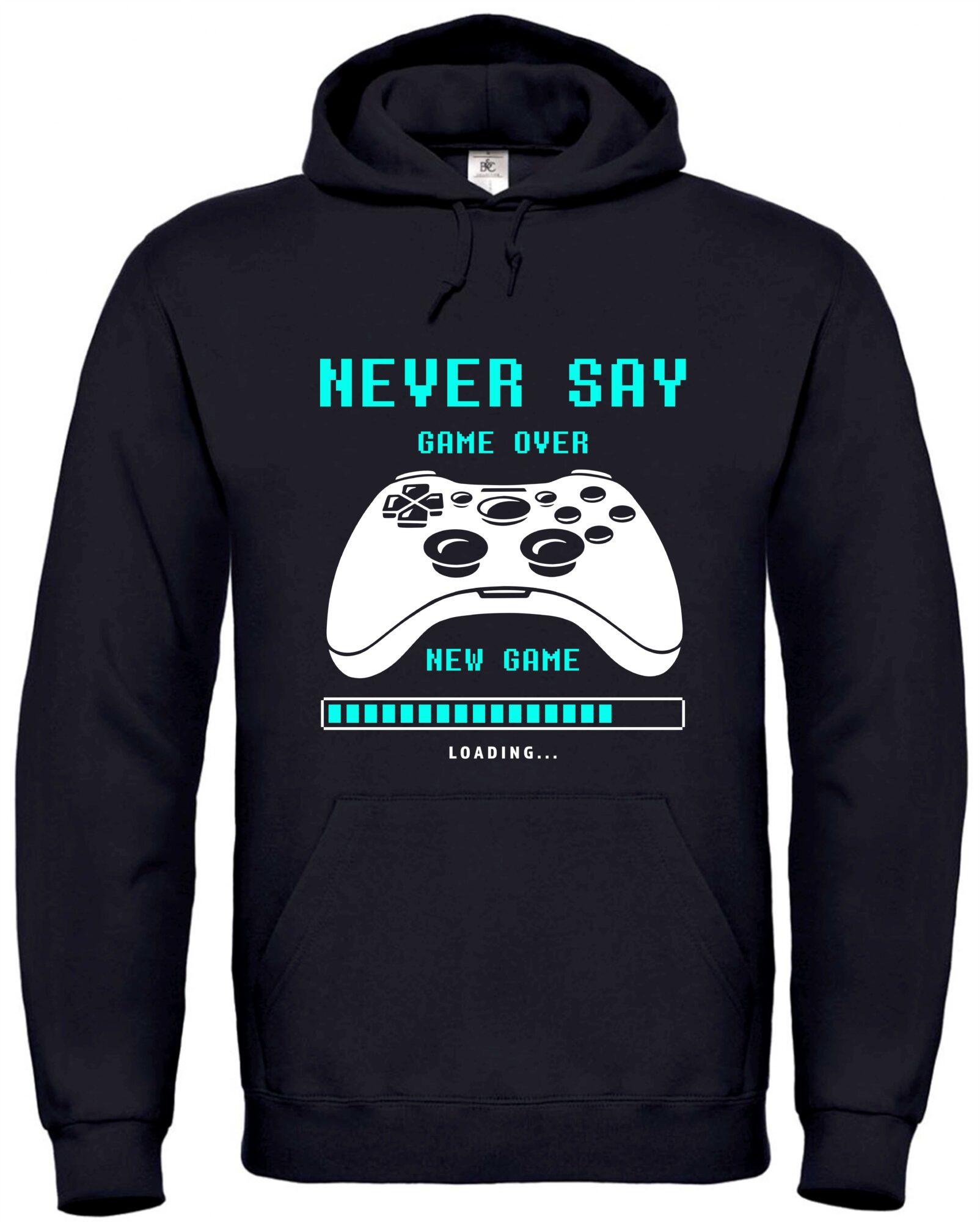 Gaming Hoodie „Never Say Game Over“ – Kapuzenpullover für Gamer mit Controller-Print 1 Gamer T-Shirt „Never Say Game Over“ – Gaming Shirt mit Controller-Motiv & Spruch