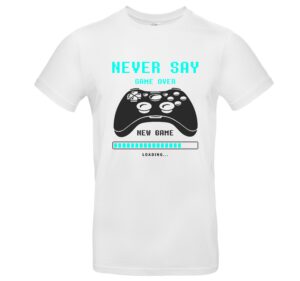 Gamer T-Shirt „Never Say Game Over“ – Gaming Shirt mit Controller-Motiv & Spruch