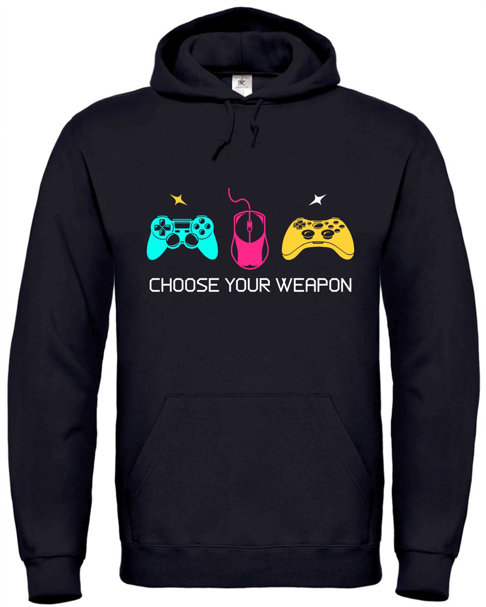 Gaming Hoodie „Choose Your Weapon“ – Kapuzenpullover mit Maus- & Controller-Motiv 1 Gaming Hoodie „Never Say Game Over“ – Kapuzenpullover für Gamer mit Controller-Print