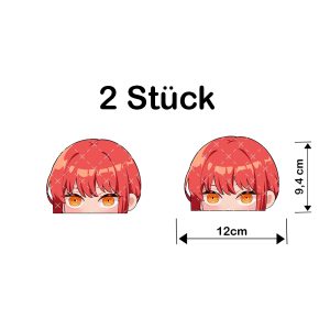 Makima Anime Peeker Aufkleber Set 2 Stück – Wetterfestes Vinyl – Ideal für Auto Laptop Motorrad – Für Otaku Manga Fans – Größe 12 x 9 4 cm