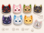 Kuroko Elemental Acryl-Pin – Doppelseitig bedrucktes Kitsukami VTuber-Maskottchen